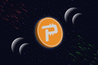 Dijital arkaplanda kripto para birimi logoları var. Pascal-Pasc madeni parası. 3d illüstrasyon.