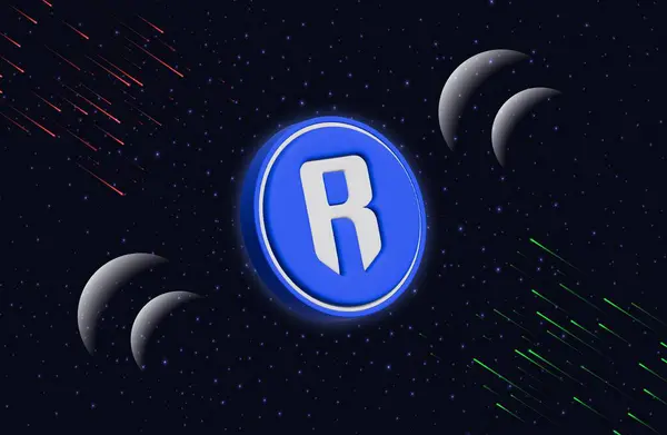 stock image ronin-ron cryptocurrency images on digital background. 3d illustrations.