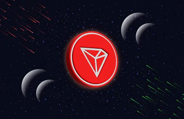 stock image Images of tron-trx cryptocurrency on digital background. 3d illustrations.