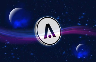 Dijital arkaplanda aion kripto para birimi resimleri. 3d illüstrasyon.