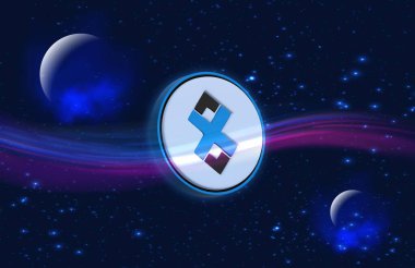 Dijital arkaplanda kripto para birimi logoları var. adex-adx madeni para. 3d illüstrasyon.