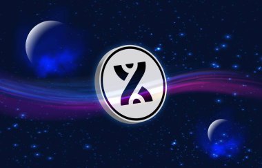 Zıplayan-BB sanal para biriminin dijital arka plandaki görüntüsü. 3d illüstrasyon.