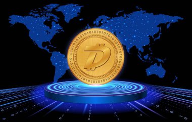 Digibyte-dgb dijital arkaplanda sanal para birimi resmi. 3d illüstrasyon.