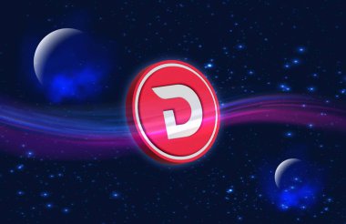 Dijital arkaplanda sanal para birimi görüntüleri var. 3d illüstrasyon.