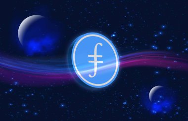 Dijital arkaplanda filecoin-fil sanal para biriminin görüntüsü. 3d illüstrasyon.