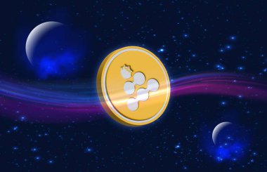 Dijital arkaplanda iexec-rlc şifreli para birimi resimleri. 3d illüstrasyon.