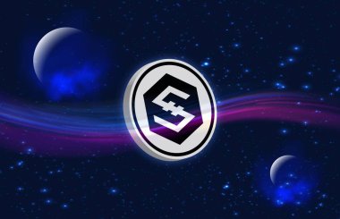 Dijital arkaplanda iostoken-iost şifreli para birimi resimleri. 3d illüstrasyon.