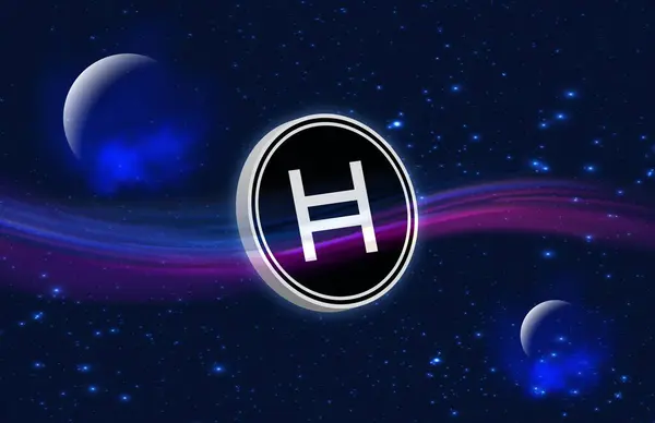 stock image hedera hashgraph-hbar cryptocurrency images on digital background. 3d illustrations.