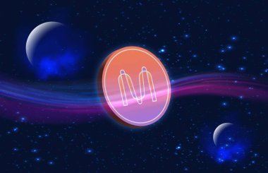 Dijital bir arka planda mina coin sanal para birimi görüntüsü. 3d illüstrasyon.