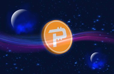 Dijital arkaplanda kripto para birimi logoları var. Pascal-Pasc madeni parası. 3d illüstrasyon.