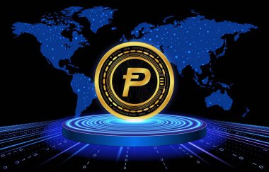 Dijital arka planda Potcoin-pot kripto para birimi resimleri. 3d illüstrasyon.