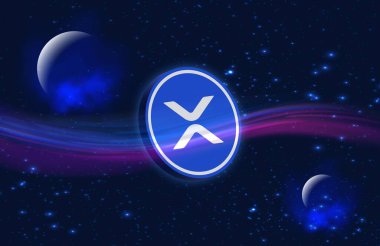 Dijital arkaplanda dalgalı-xpr sanal para birimi resimleri. 3d illüstrasyon.