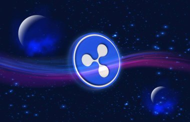 Dijital arkaplanda dalgalı-xpr sanal para birimi resimleri. 3d illüstrasyon.