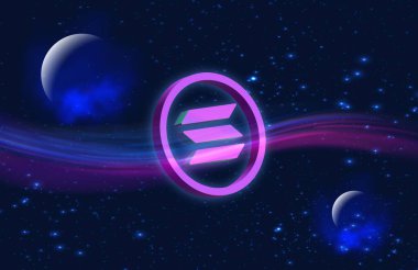 Dijital arkaplanda solana-sol sanal para birimi resmi. 3d illüstrasyon