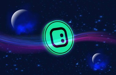 Dijital arkaplanda uzay kimlik kodlu şifreli para birimi logoları. 3d illüstrasyon.