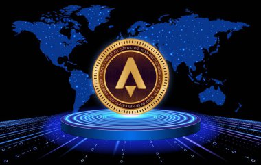 Dijital arkaplanda yıldız atlası sanal para birimi görüntüleri. 3d illüstrasyon.