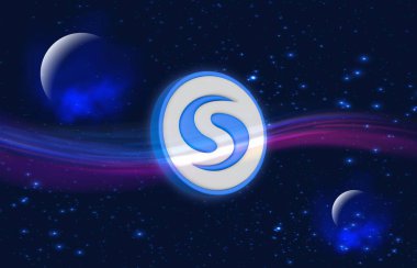 syscoin-sys cryptocurrency images on digital background. 3d illustration. clipart