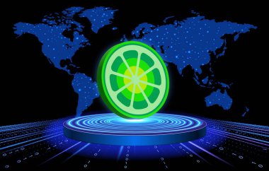 dijital arkaplanda limewire-lmwr sanal para birimi resimleri. 3d illüstrasyon