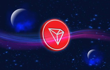 Dijital arkaplanda tron-trx kripto para birimi görüntüleri. 3d illüstrasyon.