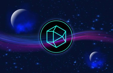 Dijital arkaplanda polihedra-zkj şifreli para birimi logoları. 3d illüstrasyon.