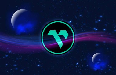 Dijital arkaplanda Vanar-vanry kripto para birimi logoları. 3d illüstrasyon.