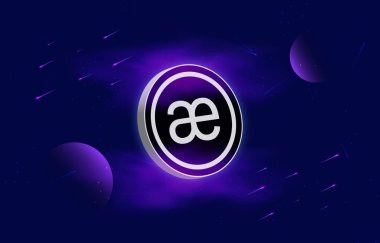 Dijital arkaplanda aevo kripto para birimi resmi. 3B çizimler.