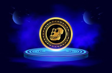Dijital arka planda apecoin sanal para birimi görüntüsü. 3d illüstrasyon.