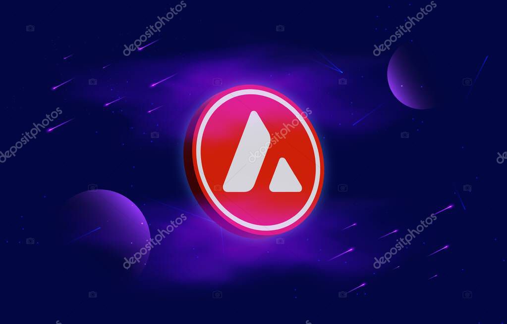 Avalanche-avax virtual currency image in the digital background. 3d illustrations.