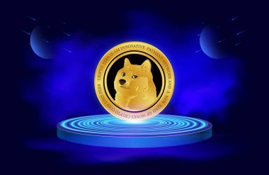 Dijital arkaplanda dogecoin-dog kripto para biriminin görüntüleri. 3d illüstrasyon.