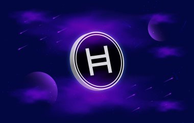Dijital arkaplanda hedera hashgraph-hbar şifreli para birimi resimleri. 3d illüstrasyon.