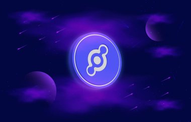 Dijital arkaplanda Helyum-hnt şifreli para birimi resimleri. 3d illüstrasyon.