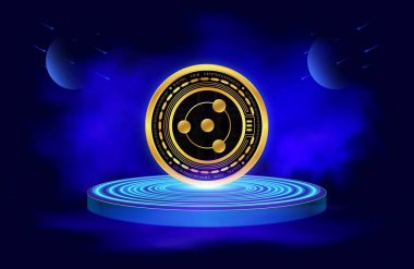 Dijital arkaplanda iyon kripto resmi var. 3d illüstrasyon.