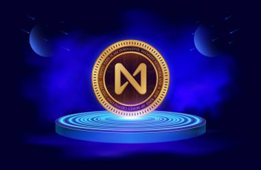 Dijital arka planda Protokol madeni para ve logonun yanında. 3d illüstrasyon resminin yanında.