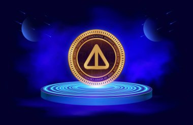 Soyut arkaplanda para değil kripto para birimi logosu çizimleri var. 3d illüstrasyon.