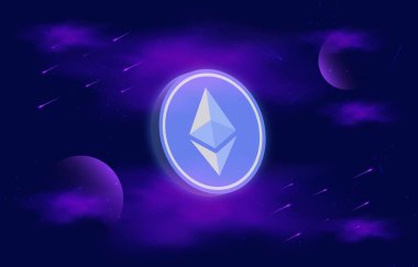 Dijital arkaplanda ethereum-eth sanal para birimi görüntüsü. 3B çizimler.