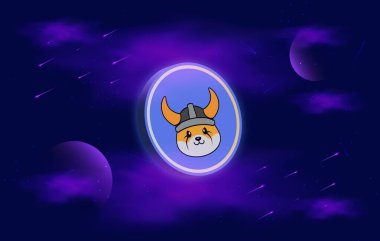 Dijital arka planda floki para sanal para birimi görüntüsü. 3d illüstrasyon.