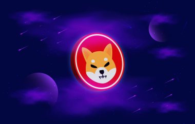 Shiba inu-shiba şifreli para birimi logoları dijital arkaplanda. 3d illüstrasyon.