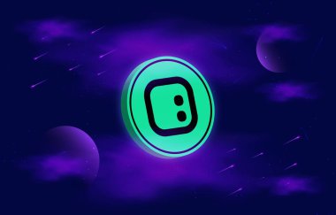 Dijital arkaplanda uzay kimlik kodlu şifreli para birimi logoları. 3d illüstrasyon.