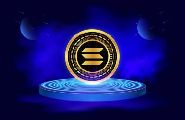 Dijital arkaplanda solana-sol sanal para birimi resmi. 3d illüstrasyon