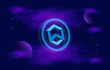 Dijital arka planda wanchain-wan şifreleme logoları. 3d illüstrasyon.