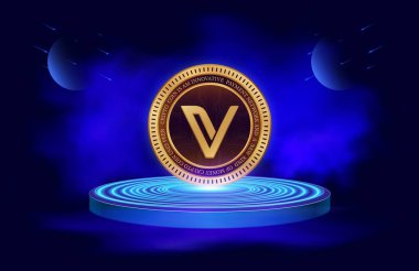 Dijital arka planda vekhain-vet şifreleme logoları. 3d illüstrasyon.