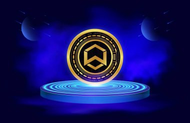 Dijital arka planda wanchain-wan şifreleme logoları. 3d illüstrasyon.