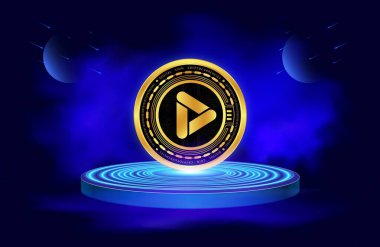 Dijital arkaplanda playdapp-pla sanal para birimi resmi. 3d illüstrasyon.
