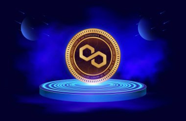 Dijital arkaplanda çokgen-matik kripto para birimi resimleri. 3d illüstrasyon.