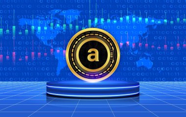 arweave-ar  virtual currency image in the digital background. 3d illustrations. clipart