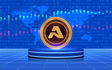 aethir-ath coin cryptocurrency image on digital background. 3d illustrations. clipart