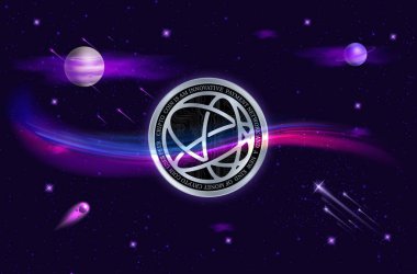 Dijital arkaplanda Celestia-tia şifreli para birimi logoları var. 3d illüstrasyon.