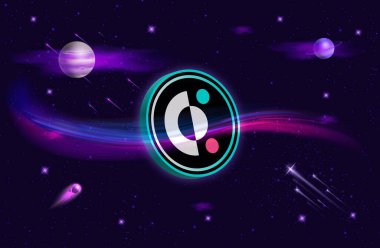 Dijital arkaplanda kovalent-cqt sanal para birimi resimleri. 3d illüstrasyon