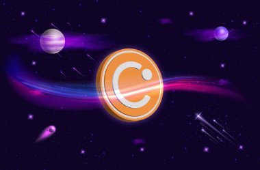 Dijital bir arkaplanda Celsius-cel sanal para birimi görüntüsü. 3d illüstrasyon.