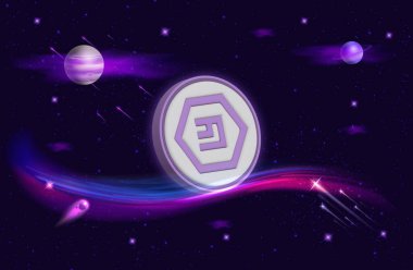 Dijital arka planda Emercoin-Emc sanal para birimi görüntüsü. 3B çizimler.